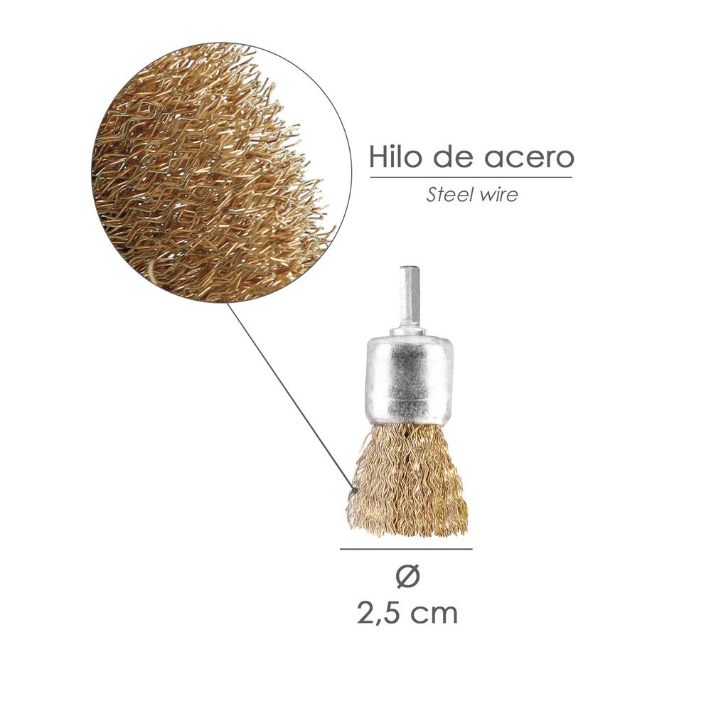 Cepillo Acero latonado Brocha 25 mm, 1/4" al por Mayor | Almacén de Ferretería