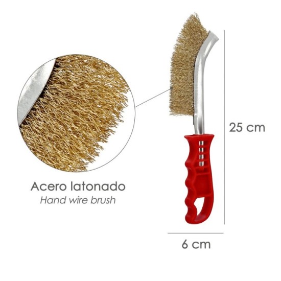 Cepillo Acero Latonado Mango Rojo 25 cm, cepillo Eliminación Oxido, Pintura, Pulido De Metales, al por Mayor | Almacén de Ferret