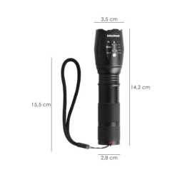Linterna LED De Mano Aluminio A Pilas (3 AAA) 300 Lumenes 5 Watt, Con Zoom