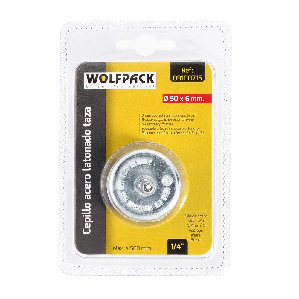 Cepillo Acero Latonado Para Taladro Taza Ø 50 mm, Espiga 1/4" Cepillo Taladro Alambre Latón, Cepillo Limpieza, Cepillo Pulir, al