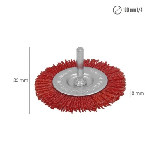 Cepillo Nylon Disco Ø100 mm, 1/4", Lijar y Pulir Madera, Metal, Acero Inoxidable, Cepillo Taladro, Cepillo Pulir, Cepillo Lijar 