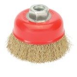 Cepillo Taza Con Alambre De Acero Latonado Rosca M14, Ø 120 mm, Alambre de Ø 0,30 mm, al por Mayor | Almacén de Ferretería