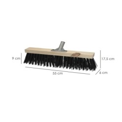 Cepillo Barrendero Industrial Fibra Gruesa Polipropileno, Soporte Madera 50 cm, Garra Aluminio, (Sin Mango)