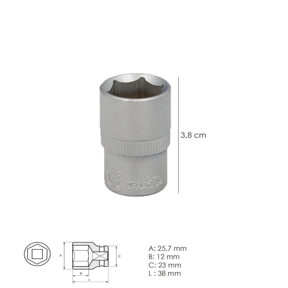 Llave Vaso 1/2" Hexagonal 18 mm, Perfil de 6 caras, Acero Cromo Vanadio, Aristas Redondas al por Mayor | Almacén de Ferretería