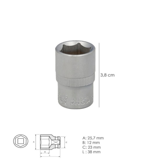 Llave Vaso 1/2" Hexagonal 19 mm, Perfil de 6 caras, Acero Cromo Vanadio, Aristas Redondas al por Mayor | Almacén de Ferretería