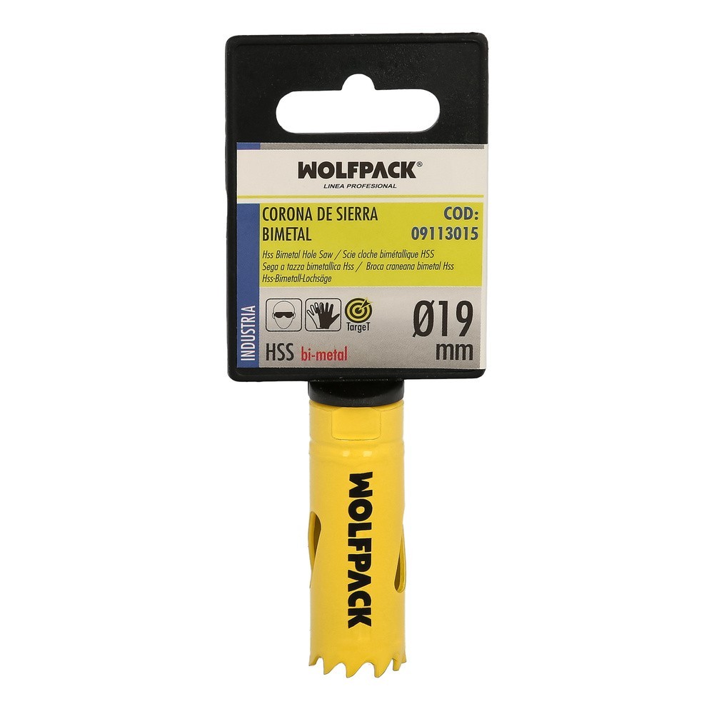 Corona Sierra Bimetal Ø 19 mm, Templado Termico, Base Reforzada, Corona Madera, Broca Agujeros Madera, Acero, Hierro, Plasticos 