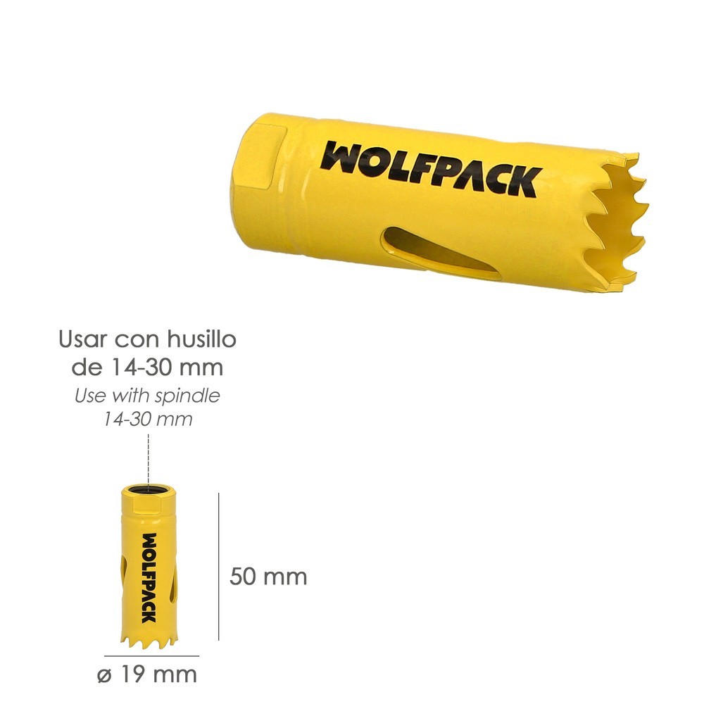 Corona Sierra Bimetal Ø 19 mm, Templado Termico, Base Reforzada, Corona Madera, Broca Agujeros Madera, Acero, Hierro, Plasticos 