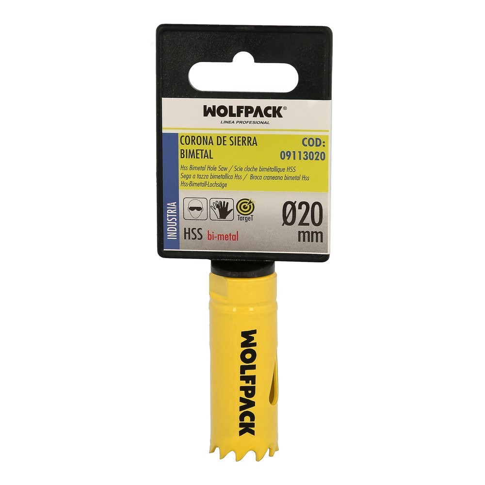 Corona Sierra Bimetal Ø 20 mm, Templado Termico, Base Reforzada, Corona Madera, Broca Agujeros Madera, Acero, Hierro, Plasticos 