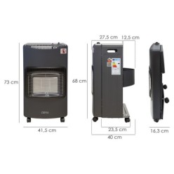 Estufa Gas Infrarroja Ceramica 4,5 Kw, Plegable 3 Potencias, Triple Sistema de Seguridad, Con Ruedas, Encendido Piezo-Electrico