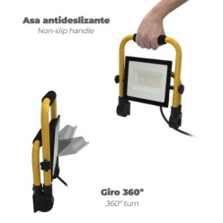 Foco Led Plano 50 Watt, Luz Blanca 4000º K IP 65 4000 Lumenes Con Asa de Transporte, Proyector Led Con Asa, Foco Led Trabajo