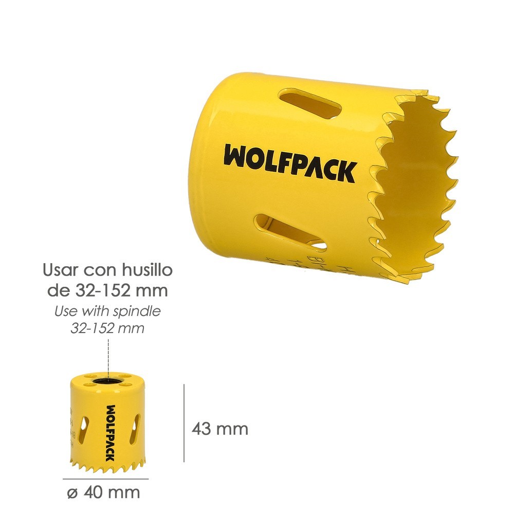 Corona Sierra Bimetal Ø 40 mm, Templado Termico, Base Reforzada, Corona Madera, Broca Agujeros Madera, Acero, Hierro, Plasticos 