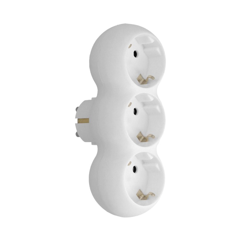 Adaptador Triple Schuko Recto 16A, 250V,