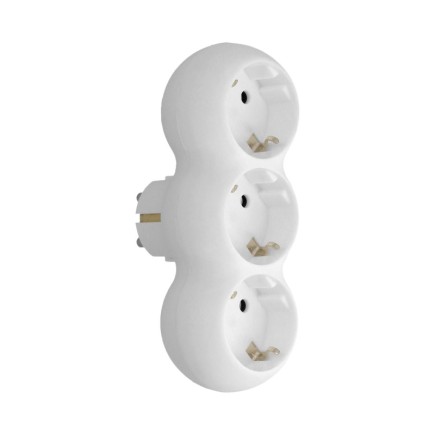 Adaptador Triple Schuko Recto 16A, 250V,