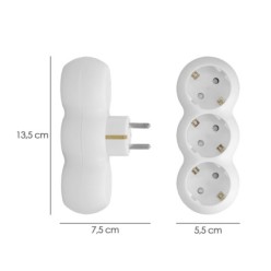 Adaptador Triple Schuko Recto 16A, 250V,