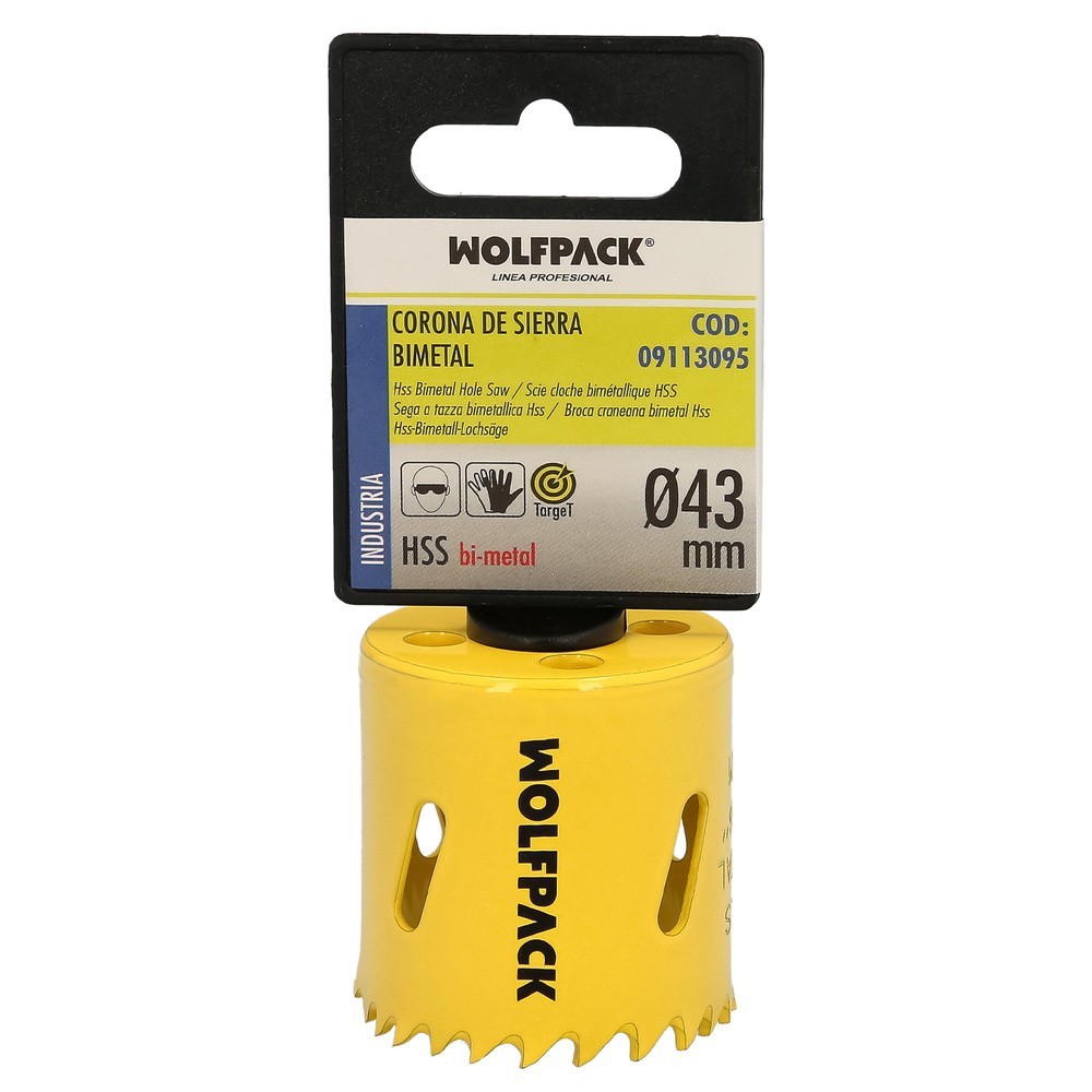 Corona Sierra Bimetal Ø 43 mm, Templado Termico, Base Reforzada, Corona Madera, Broca Agujeros Madera, Acero, Hierro, Plasticos 