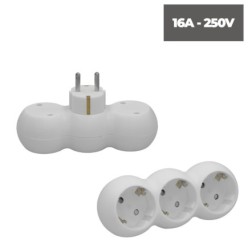 Adaptador Triple Schuko Recto 16A, 250V,