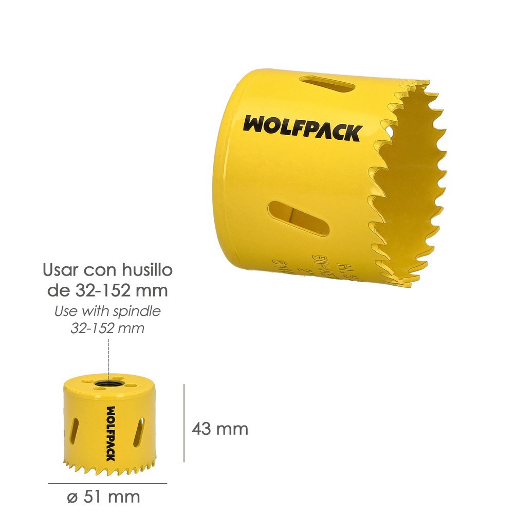 Corona Sierra Bimetal Ø 52 mm, Templado Termico, Base Reforzada, Corona Madera, Broca Agujeros Madera, Acero, Hierro, Plasticos 