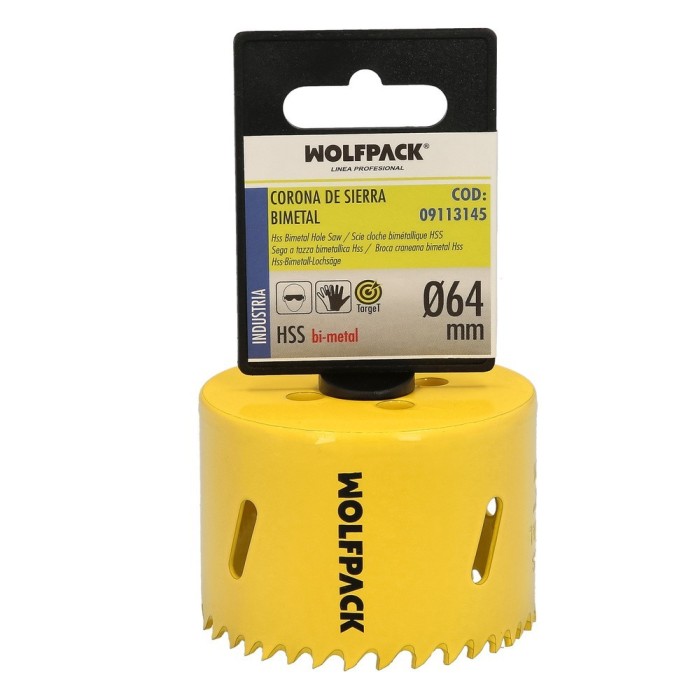Corona Sierra Bimetal Ø 64 mm, Templado Termico, Base Reforzada, Corona Madera, Broca Agujeros Madera, Acero, Hierro, Plasticos 