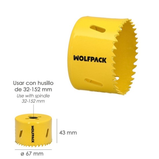 Corona Sierra Bimetal Ø 67 mm, Templado Termico, Base Reforzada, Corona Madera, Broca Agujeros Madera, Acero, Hierro, Plasticos 