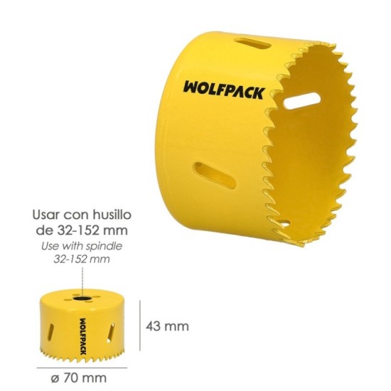 Corona Sierra Bimetal Ø 70 mm, Templado Termico, Base Reforzada, Corona Madera, Broca Agujeros Madera, Acero, Hierro, Plasticos 