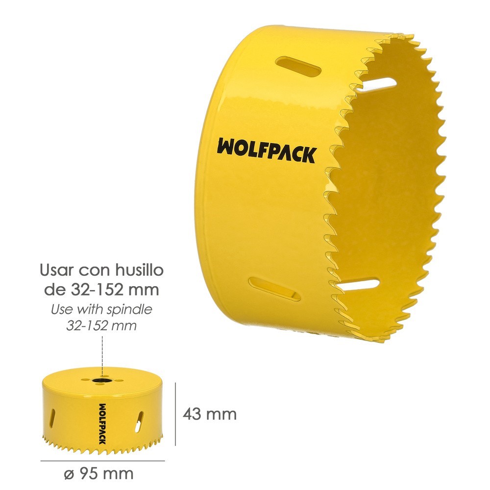 Corona Sierra Bimetal Ø 92 mm, Templado Termico, Base Reforzada, Corona Madera, Broca Agujeros Madera, Acero, Hierro, Plasticos 