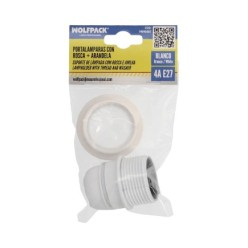 Portalamparas 4 Amperios Rosca E-27 Con Arandela, Color Blanco