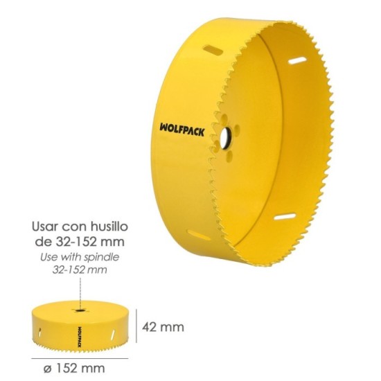 Corona Sierra Bimetal Ø 152 mm, Templado Termico, Base Reforzada, Corona Madera, Broca Agujeros Madera, Acero, Hierro, Plasticos