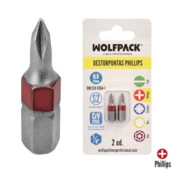 Puntas Largas Destornillador Phillips Nº 0 (2 Piezas), Acero S2 al Cromo Vanadio, Puntas Hexagonales, Destorpuntas,