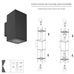 Lampara Aplique Doble GU10 IP65 Negro