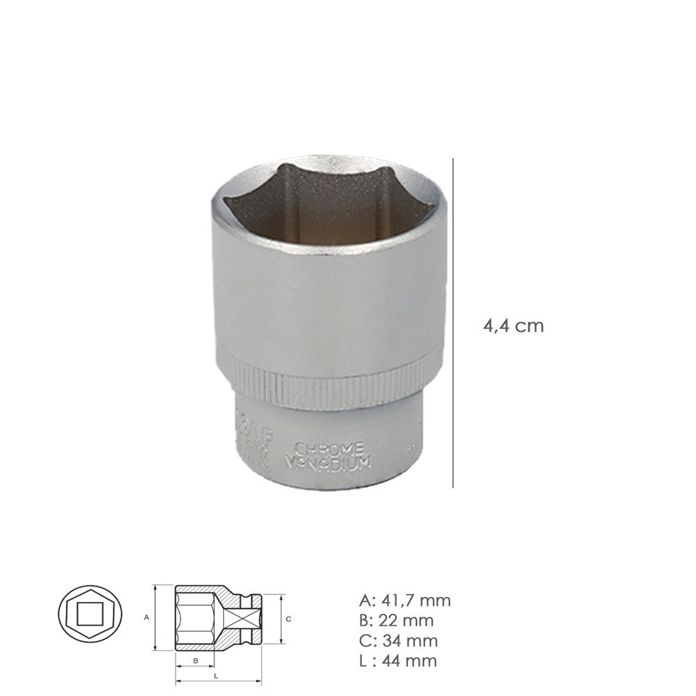Llave Vaso 1/2" Hexagonal 32 mm, Perfil de 6 caras, Acero Cromo Vanadio, Aristas Redondas al por Mayor | Almacén de Ferretería