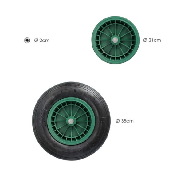 Rueda Carretilla Neumatica Para Carretilla Obra / Jardin Llanta Plastico Eje Ø 20 mm, Rueda Carretilla Jardin, Carro Invernadero