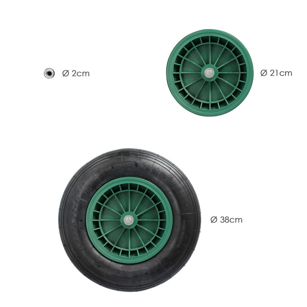 Rueda Carretilla Neumatica Para Carretilla Obra / Jardin Llanta Plastico Eje Ø 20 mm, Rueda Carretilla Jardin, Carro Invernadero