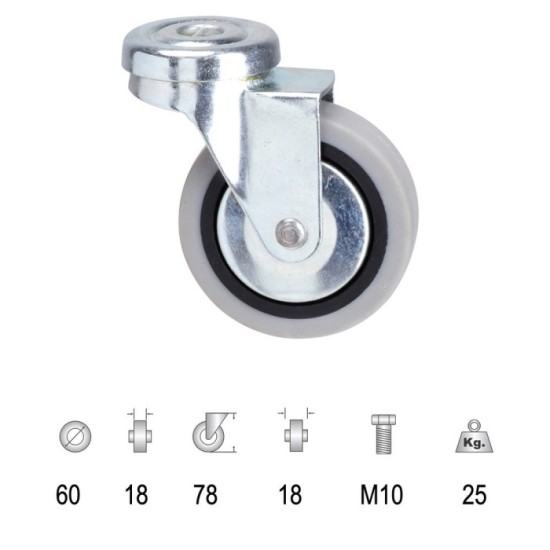 Rueda Goma Gris Pasante   60 mm, al por Mayor | Almacén de Ferretería