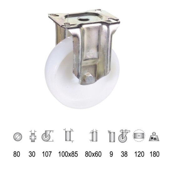 Rueda Industrial Nylon Placa Fija   80 mm, al por Mayor | Almacén de Ferretería