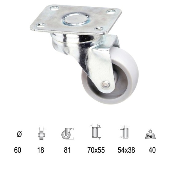 Rueda Polyamida Placa   60 mm, al por Mayor | Almacén de Ferretería