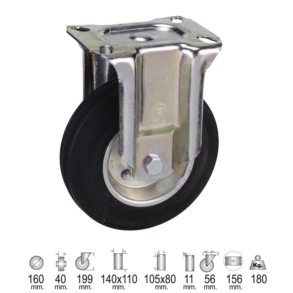 Rueda Industrial Goma Negra Fija 160 mm, al por Mayor | Almacén de Ferretería