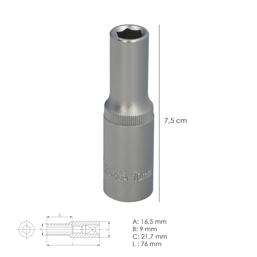Llave Vaso 1/2" Hexagonal Larga 10 mm, Perfil de 6 caras, Acero Cromo Vanadio, Aristas Redondas al por Mayor | Almacén de Ferret