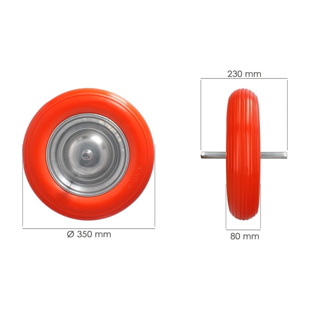 Rueda Carretilla Obra / Jardin Maciza Llanta Acero "Plus" Naranja Impinchable, Para Eje Ø 19 mm Rueda Ø 35 cm al por Mayor | Alm