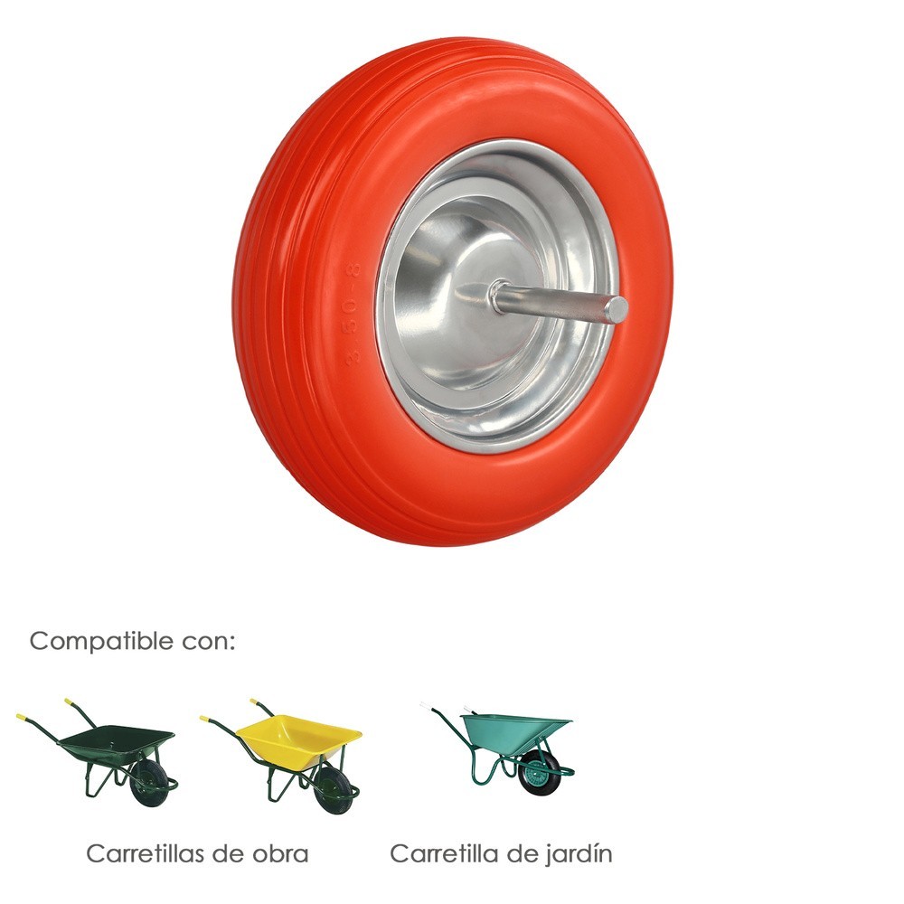 Rueda Carretilla Obra / Jardin Maciza Llanta Acero "Plus" Naranja Impinchable, Para Eje Ø 19 mm Rueda Ø 35 cm al por Mayor | Alm