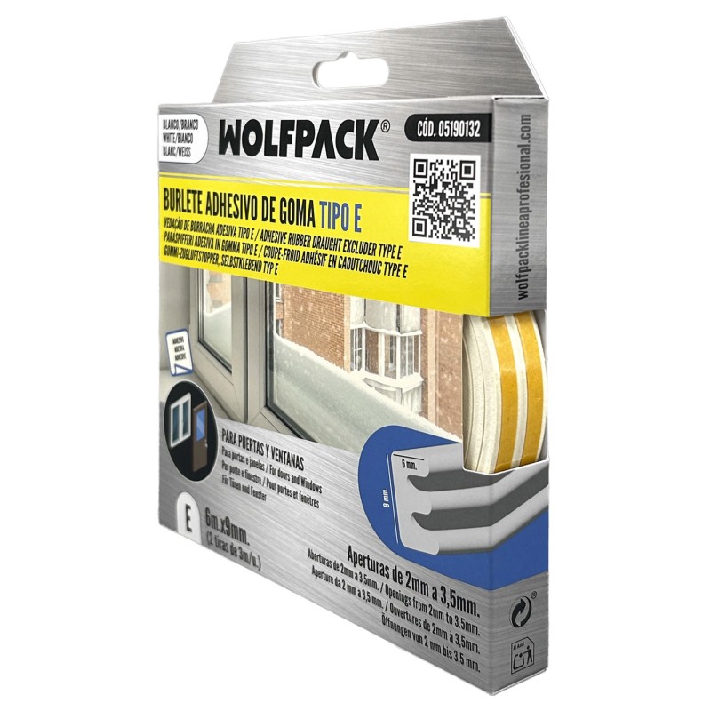 Burlete Elástico "E" 6 m, x 9 mm, Blanco