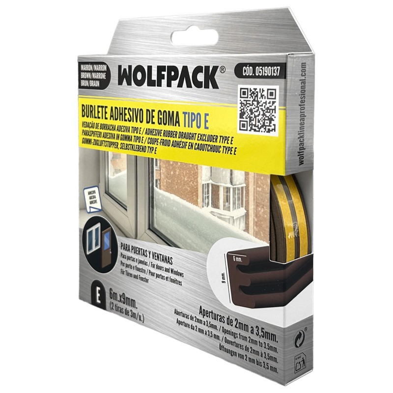 Burlete Elástico "E" 6 m, x 9 mm, Marrón