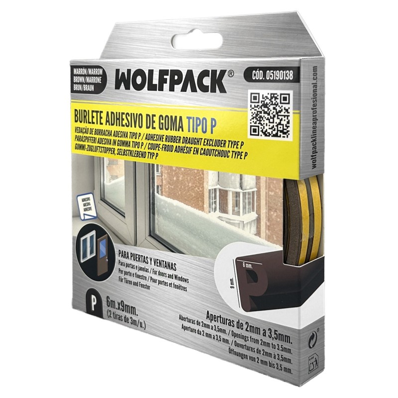 Burlete Elástico "P" 6 m, x 9 mm, Marrón