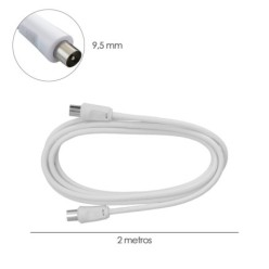 Prolongacion Tv - Video, 2 metros Toma 9,5 mm, Con Adaptador Macho Hembra