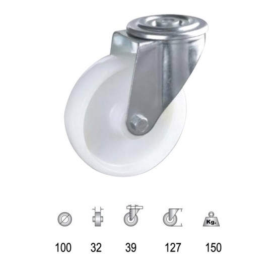 Rueda Industrial Nylon Pasante 100mm al por Mayor | Almacén de Ferretería