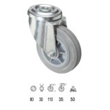 Rueda Industrial Goma Gris Pasante  80mm al por Mayor | Almacén de Ferretería