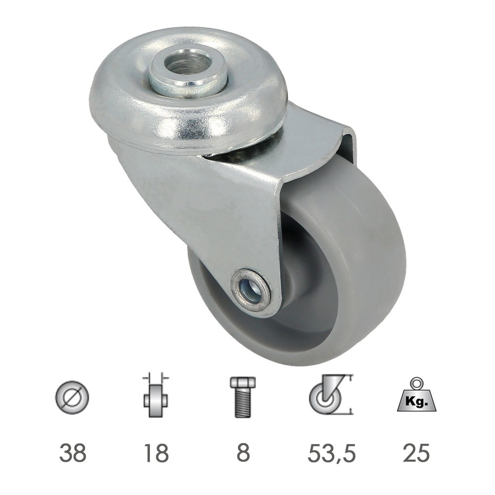 Rueda Domestica Ø 38 mm, Agujero Pasante Ø 8 mm, al por Mayor | Almacén de Ferretería