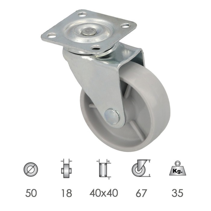 Rueda Domestica Ø 50 mm, Con Placa 40x40 mm, al por Mayor | Almacén de Ferretería