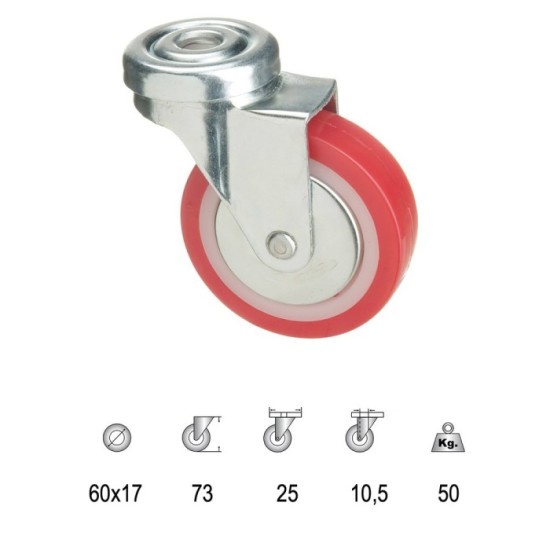 Rueda Poliuretano Pasante 60 mm, al por Mayor | Almacén de Ferretería