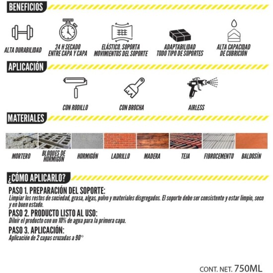 Pintura Impermeabilizante Con Fibras Para Exteriores / Interiores 750 ml, Color Rojo al por Mayor | Almacén de Ferretería