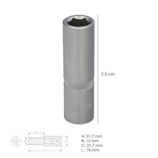 Llave Vaso 1/2" Hexagonal Larga 15 mm, Perfil de 6 caras, Acero Cromo Vanadio, Aristas Redondas al por Mayor | Almacén de Ferret